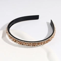 Sparkling amber crystal headband with double row white rhinestones on black non-slip base - Yellow