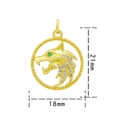 Golden wolf head pendant with clear and green crystals, size 18mm by 21mm accessory - Gold White Zirconia-Wolf Head 1457