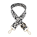 Adjustable leopard print bag strap with black and white jacquard and gold metal buckles - Silver Clasp / White