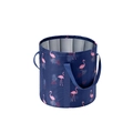 Portable blue flamingo folding washbasin with waterproof lining and carry handles - Tall without Lid / Tall Navy Flamingo without Lid