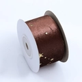 Cinta de terciopelo marrón de Navidad con estrellas doradas para lazos y manualidades - 3.8cm de Ancho * 10 Yardas / Café oscuro