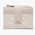 Short bi-color quilted PU leather wallet for women with zipper pocket and snap button - Off-white