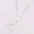 Detail of silver stainless steel rosary necklace with cross pendant and Mary medal - Silver