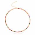 Collier arc-en-ciel en zircone cubique avec cristaux carrés et fermoir doré - Doré