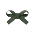 Detailed texture of dark green linen fabric bow hair clip on white background - Dark Green