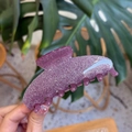 Close-up of a large purple glitter acrylic hair claw clip with seven teeth detail - Thickened 7-Tooth Clip (Approx 10cm) / Purple Glitter