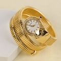 Elegant gold snake-shaped wrap watch with diamond-set bezel and white dial for women - Gold White Dial