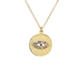 Gold geometric disc necklace with multi-color crystal evil eye pendant for men and women - Dotted Texture Zircon Eye / Gold