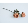 Vintage orange pink faux rose with burnt edges and two flower heads for table decor - Orange