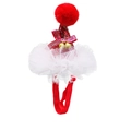 Detail of Christmas pet hat with red sequins, gold bell, lace trim and adjustable strap - Red Sequin Lace Hat