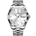 Orologio al quarzo da uomo in argento con cinturino in acciaio e doppio calendario - 985 Cassa Argento Quadrante Bianco