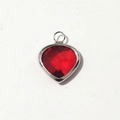 DIY heart-shaped pendant with red faceted stone and silver metal border charm - Silver-January