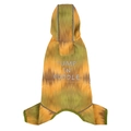 Waterproof hooded pet raincoat with yellow green brown gradient and JUMP IN PUDDLE print - S / Iridescent Yellow