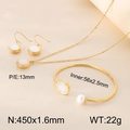 Golden stainless steel jewelry set featuring white zircon round pendants and pearl detail - 3-Piece Set (Necklace + Earrings + Bracelet) / Gold Milky White