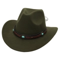 Detail of olive green western cowboy hat with turquoise studded leather band decoration - Army Green Cowboy (Turquoise)