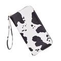 Fashionable cow print long zipper wallet in PU leather with detachable wrist strap - Black White Cow Print / Black