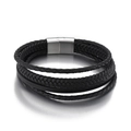 Bracciale multistrato in pelle intrecciata nera da uomo con chiusura magnetica argento - Chiusura in Acciaio Argentato (KB144031-KFC) / 21cm