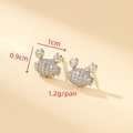 Exquisite S925 silver crab stud earrings with shiny cubic zirconia and 14K gold plating - Silver Small Crab