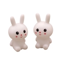 Cute white silicone bunny squeeze toys with pink blush details, set of two pieces - Sitting Rabbit
