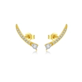 Elegant gold S925 silver ear studs with sparkling white zircon in a curved design - Gold-Wave Drop