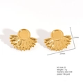 Vintage 18K gold plated stainless steel fan shaped stud earrings with pleated texture - E664-55(Radial Fan)