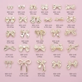 Detailed grid of golden alloy bow nail charms showing various hollow and textured DIY designs - Bowknot Style (AA25) / Gold