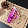 Pink mini tumbler keychain with golden lobster clasp and precise size dimensions - Gradient Pink