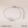 Pulsera de mano de Fátima plateada con colgante de cristal y cadena de eslabones ajustable - Estilo Mano de Hamsa (KB82187-K) / Color Acero