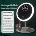 Weißer LED-Schminkspiegel mit 3 Lichtmodi, 5-facher Vergrößerung und Ablagefach - Wiederaufladbar 3 Lichtfarben + Lupe / Perlweiß
