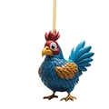 Blue and gold rooster Christmas tree ornament with resin finish and golden hanging cord - Blue and Gold Feather Rooster