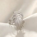 Modern silver hammer-textured stainless steel ring with a radial fan-shaped design - Irregular Lines / Silver