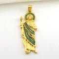 Macro shot of gold-plated Saint Jude pendant featuring green micro-pave zircon crystals - 06-Gold Green Zirconia Saint Jude