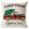 Linen Christmas pillow case with Farm Fresh Christmas Trees print for festive home decor - BZ0888-36 (Farm Fresh Christmas Trees)