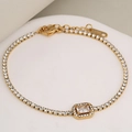 Luxury gold stainless steel bracelet with sparkling zircons and rectangular main stone - Gold Square