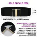 Women's 6cm wide black elastic stretch waist belt with gold buckle and size chart details - Gold Buckle 2058 (Black 6cm)