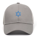 Grey mesh baseball cap with blue Star of David embroidery and curved brim for outdoor use - Adjustable / Gray