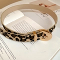 Leopard print waist belt with polished gold oval buckle on a lifestyle background - 78# Waist Chain - Coffee