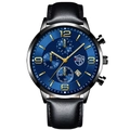 Orologio al quarzo da uomo con quadrante blu, datario e cinturino in pelle nera - Cinturino Nero Quadrante Blu