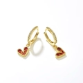 Gold plated heart hoop earrings with pavé set deep red cubic zirconia stones - Orange Red