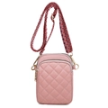 Bolso bandolera de nailon acolchado rosa con cremallera doble y correa retro tejida - Rosa