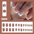 Pink French press-on nails with purple butterfly and white wave patterns, model W1468 - W1468 French Butterfly