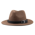 Cappello Panama in paglia marrone con cinturino in pelle nera e fibbia in argento - Marrone / M (56-58cm)