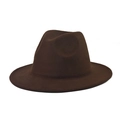 Detail view of a classic dark brown wool felt fedora hat with a flat brim and metal belt - Adult 56-60cm / Thickened and Hardened / Coffee