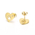 Boucles d'oreilles cœur dorées avec empreinte de patte creuse et zircon blanc - Cœur Doré Avec Empreinte de Patte Et Zirconia (KE89962-K)