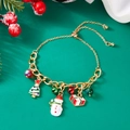 Bracciale di Natale dorato regolabile con ciondoli a forma di pupazzo e albero - Pupazzo di Neve & Scatola Regalo & Albero
