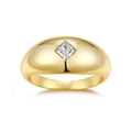 Modern 18K gold plated S925 silver dome ring featuring a bezel set princess cut moissanite - R15120+gra/black Card / US Size 7 / Circumference 54.3mm