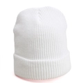 Classic white ribbed knit beanie hat with wide fold-up cuff for winter warmth - One Size / Elastic / White