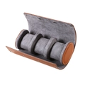 Portable brown leather watch roll with grey velvet interior and three slots for storage - 3-Slot Style / Coffee