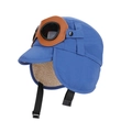 Blue kids aviator winter hat with beige sherpa lining and adjustable goggles - Blue (With Goggles)