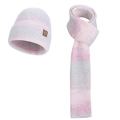 Set invernale donna con berretto in maglia e sciarpa a righe rosa e grigie - Set da 2 pezzi / Rosa